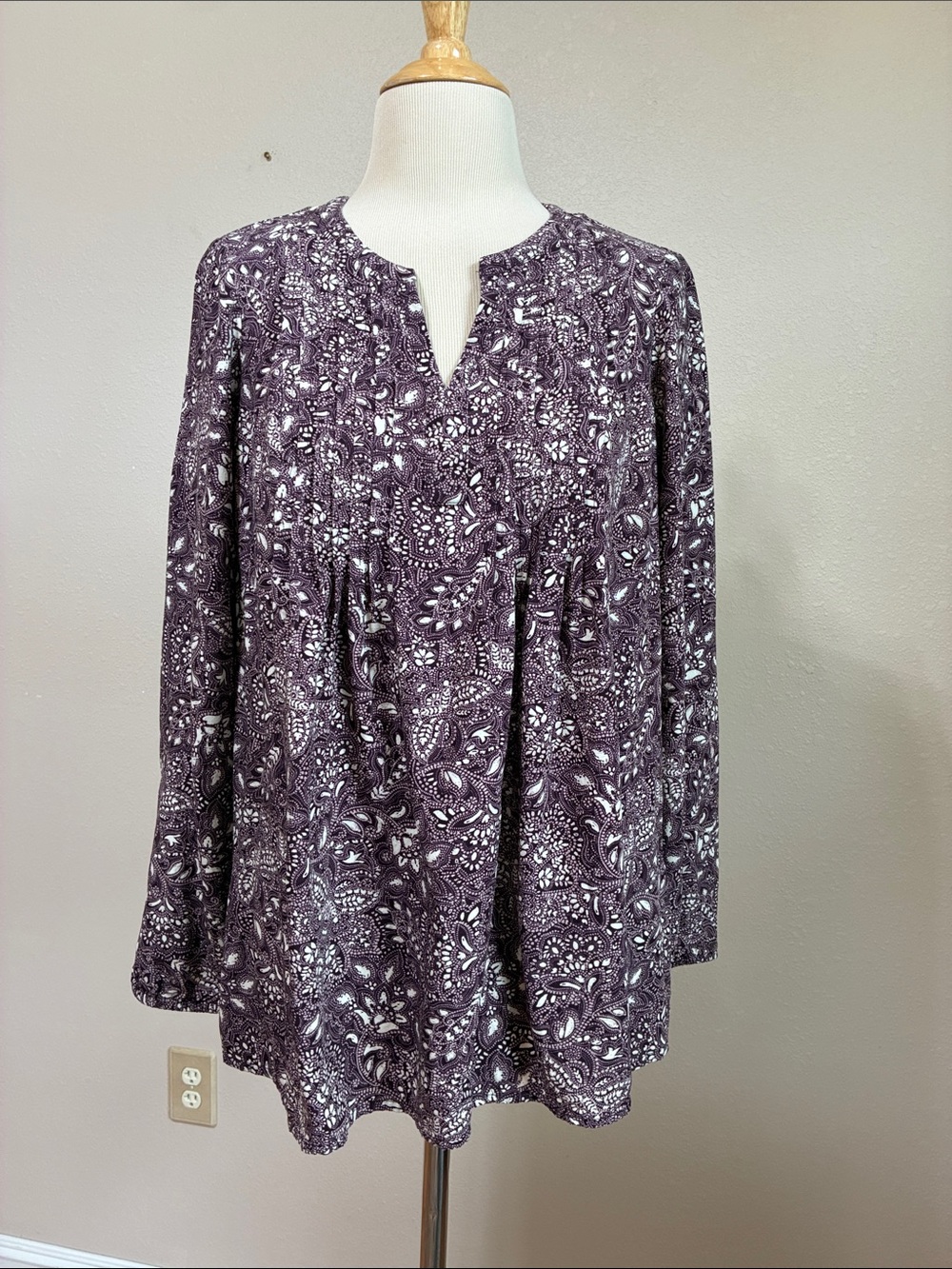 J. Jill Pure Jill Small Viscose Pleated Pintuck Popover Blouse Tunic Top Office